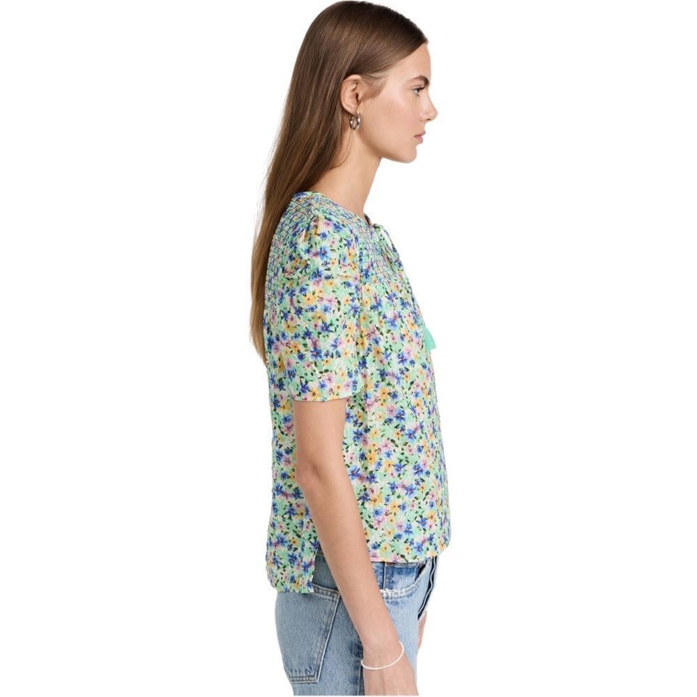 Shoshanna Kira Top in Spring Green Multi Floral with Smocking, Size Small. NWT! - Picture 3 of 16